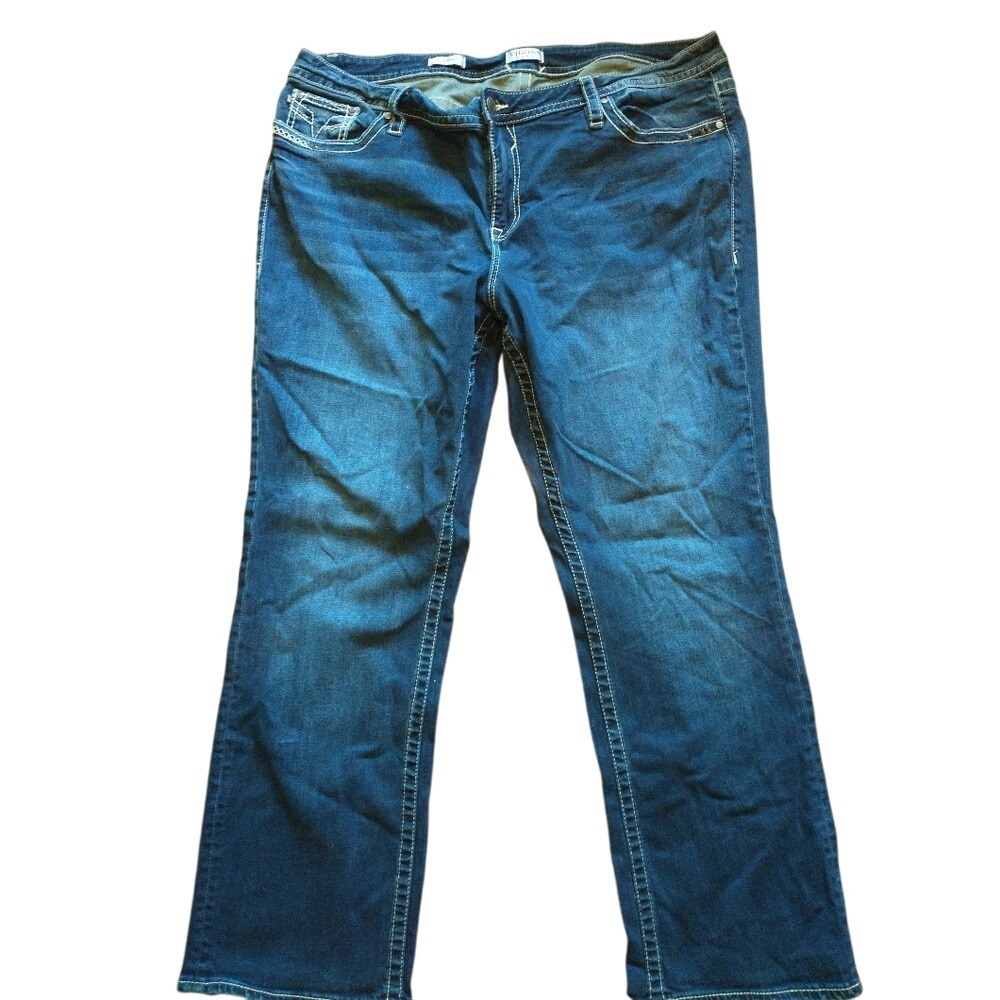 Vigoss Slim Boot Blue Jeans Womens Size 24 Medium Wash Heavy Contrast Stitching
